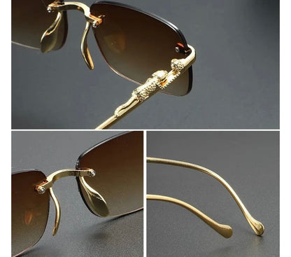 Óculos Masculino Cartier – Armação Dourada Sem Aro com Detalhe Jaguar